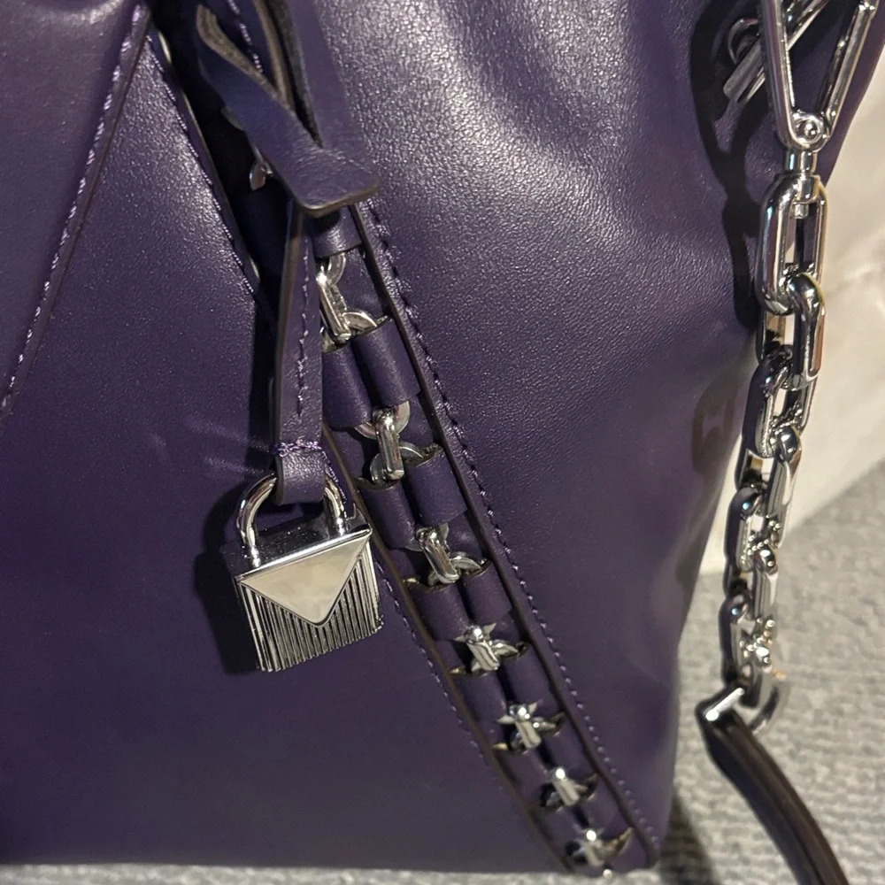 Michael Kors Deep Purple Leather Satchel with Silver Hardware - Picture 2 of 3